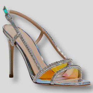 Stuart Weitzman - Womens Silver Mondrian Slingback Glam Sandal Shoe